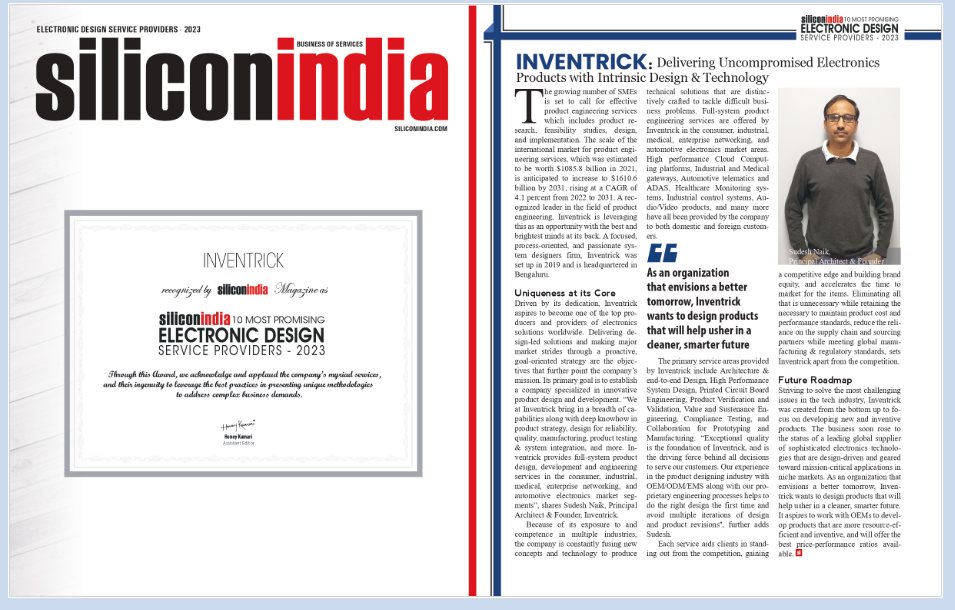 Archive screenshot of Inventrick's SiliconIndia editorial feature
